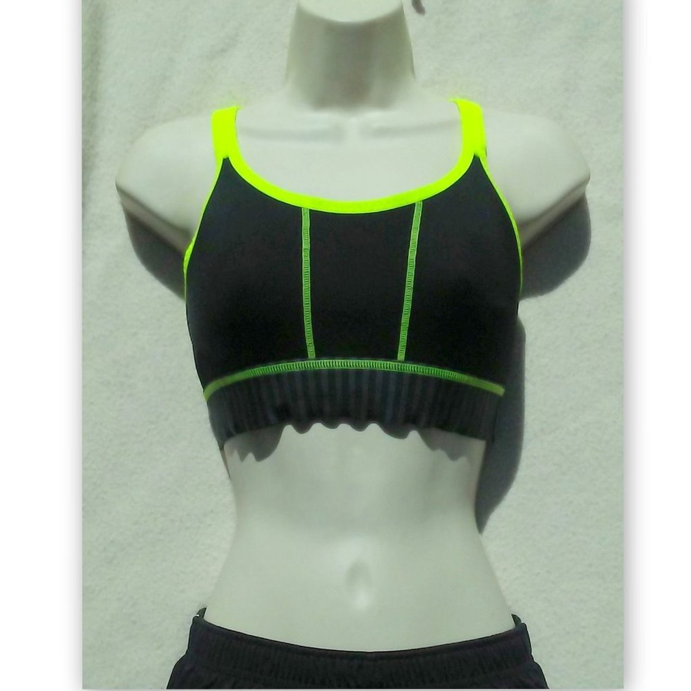Danskin Now Black with Yellow Size 38D Womens Athletic Fitness Sport Bra